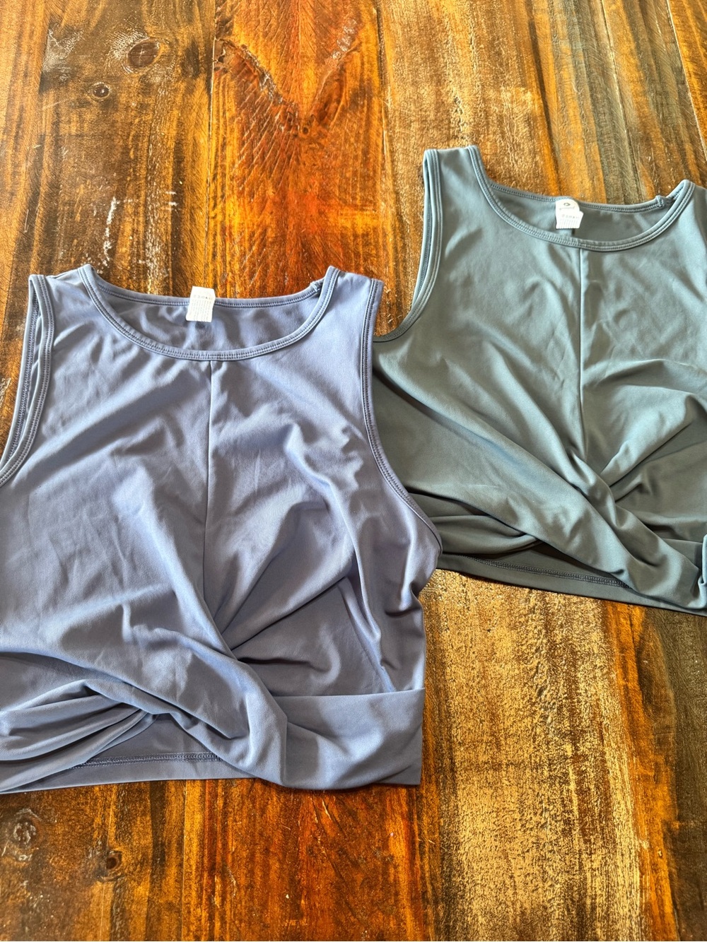 90 Degree By Reflex Twist-Front Crop Top - Slate Blue & Sage Green
